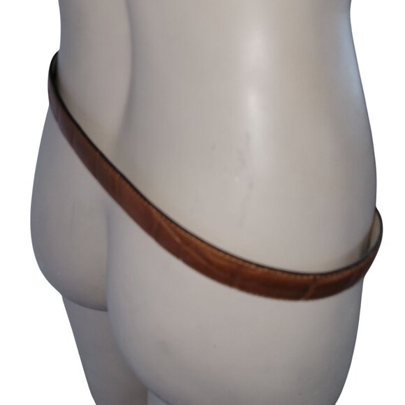 Vintage Genuine Leather Brown Belt Made In Italy Croc Embossed Style With Buckle - Picture 6 of 6